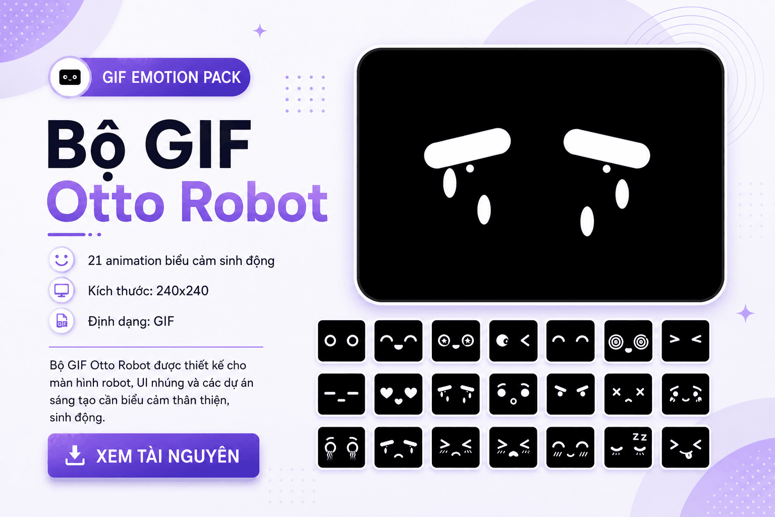 Otto robot GIF emotion pack preview with animated face expressions for robot displays
