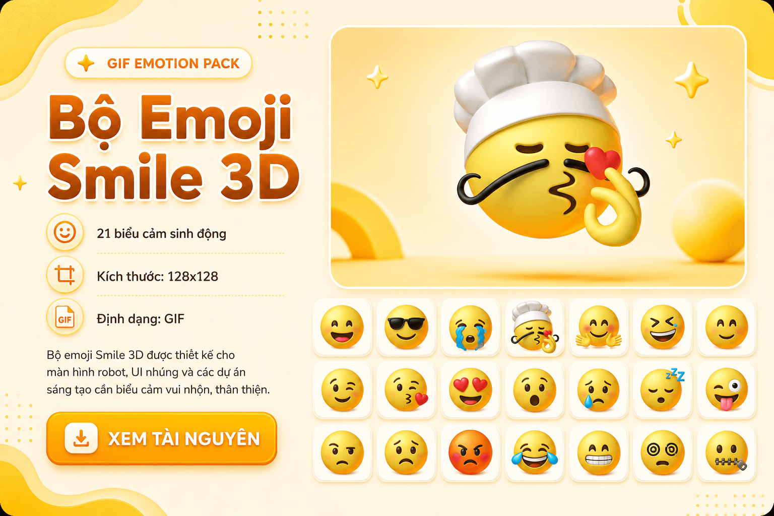 Smile 3D emoji GIF pack preview with animated expressions for Mochi robot