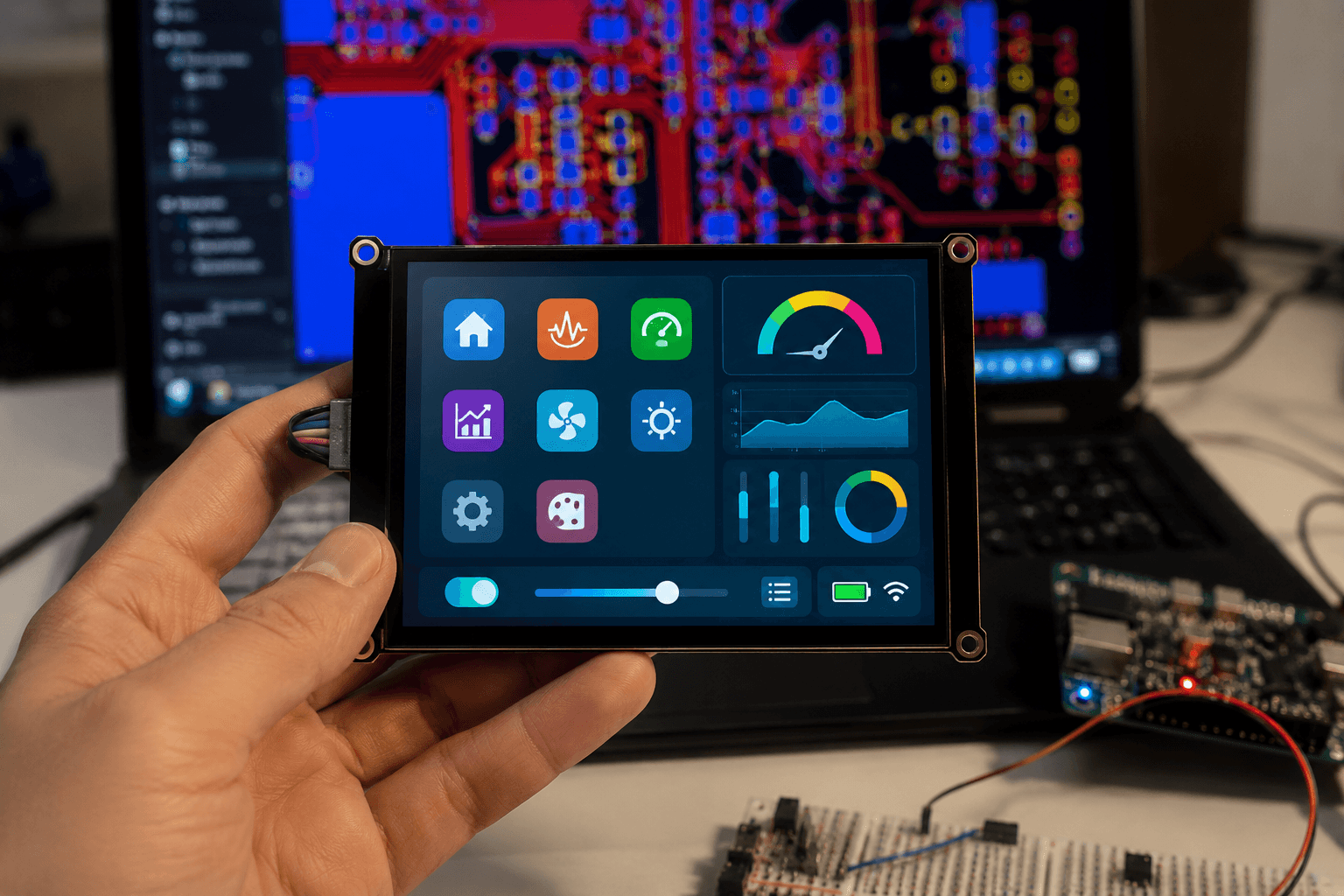 Hand-held embedded display prototype running a real LVGL interface