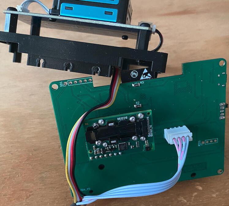 SCD30 CO2 sensor wired to the AQuality32 PCB