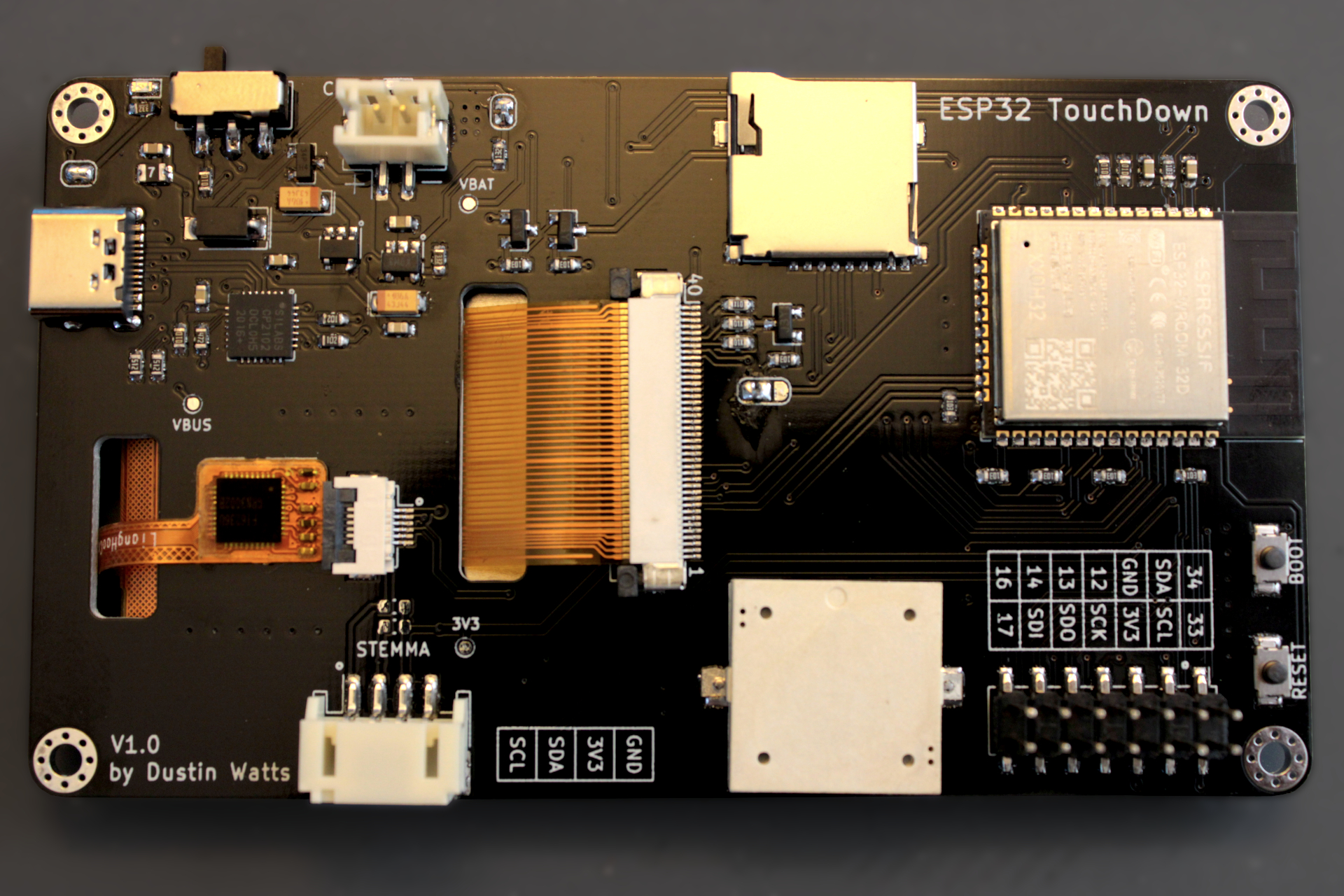 Assembled ESP32 TouchDown board photo