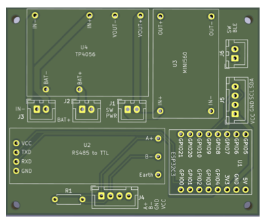 ESPiezometer PCB rendered in KiCad 3D view