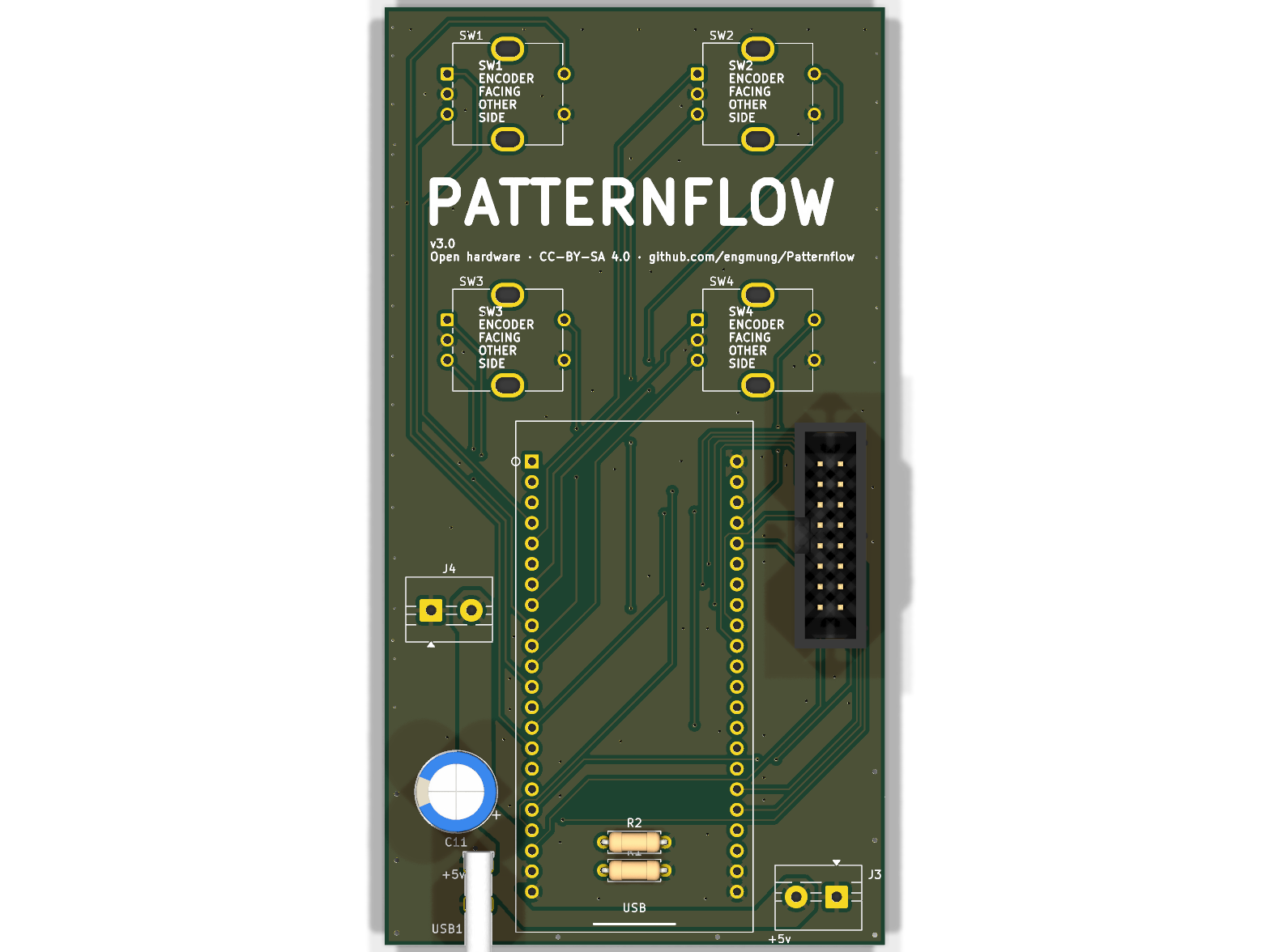3D render of the Patternflow v3.0 board, front side